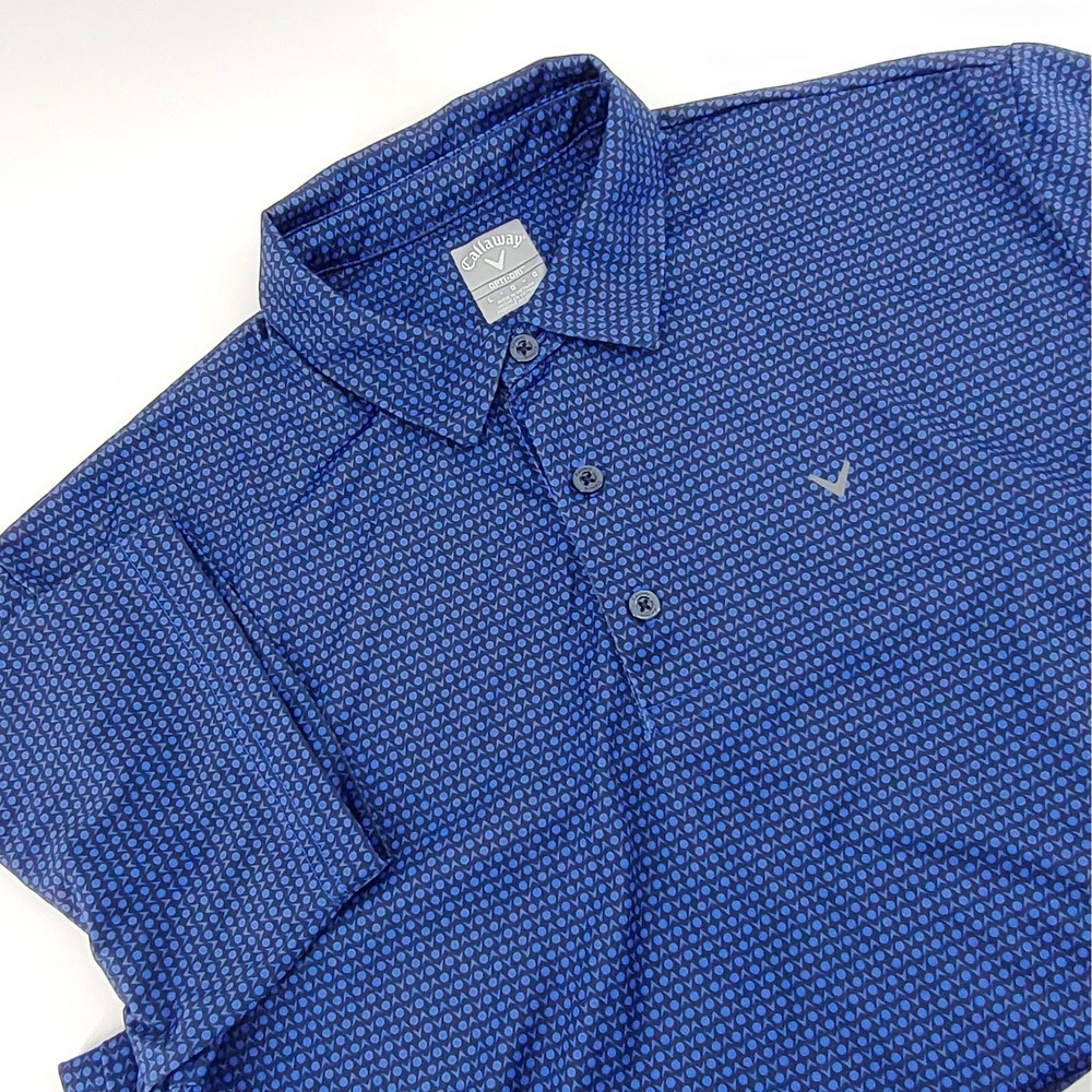 Callaway Opti-Dri Mens Blue Geometric Micro Dot Golf Polo Shirt Large CGKS90B2